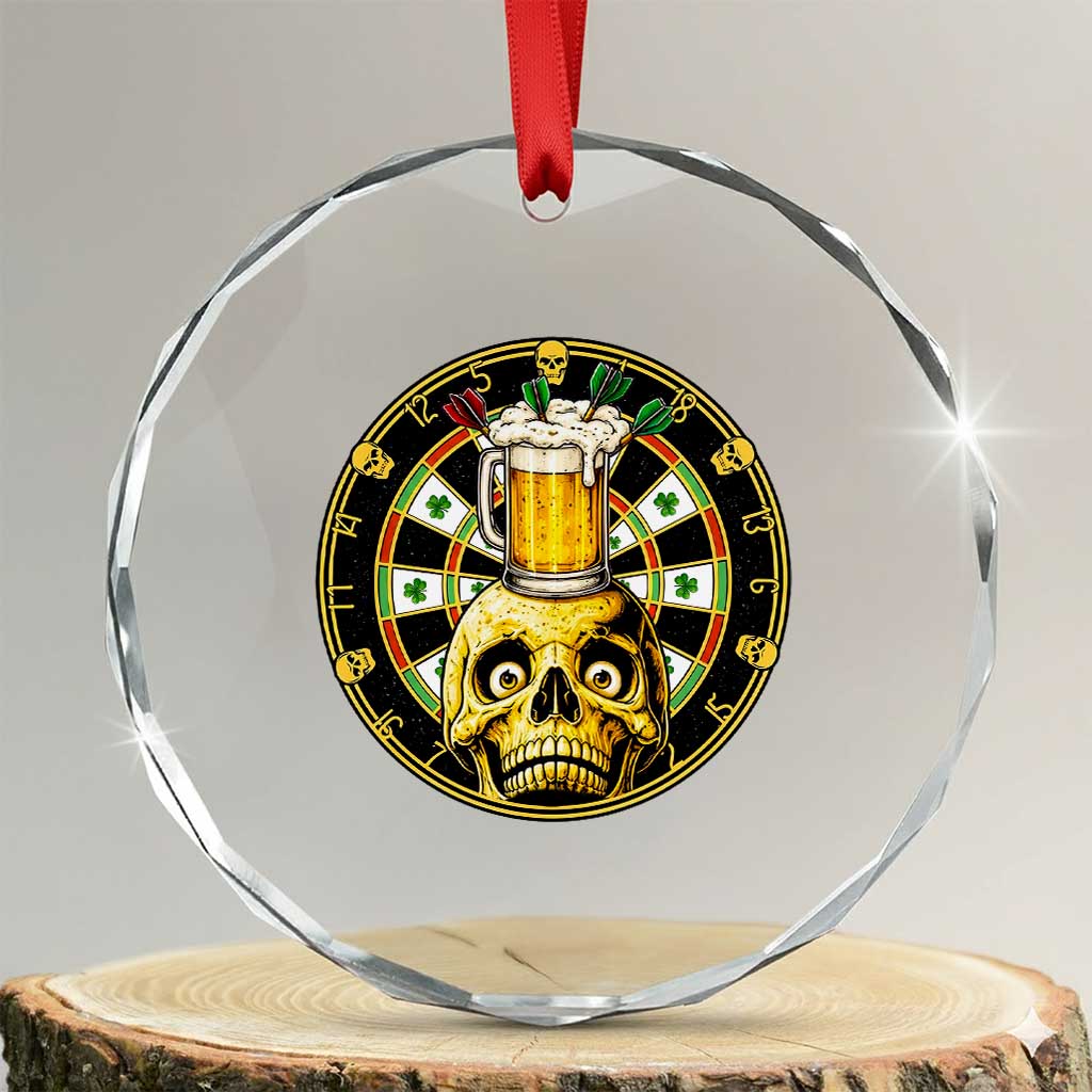 Funny St Patricks Day Skull Crystal Glass Ornament Darts Player Gift TS12 Transparent Glass 3'' Circle Print Your Wear
