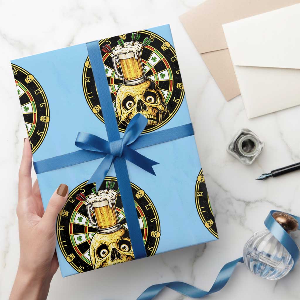Funny St Patricks Day Skull Wrapping Paper Roll Darts Player Gift TS12 Light Blue Print Your Wear