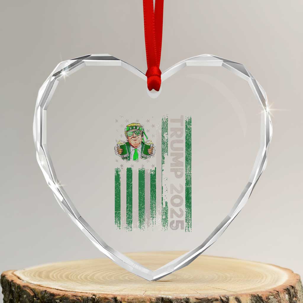 Funny St Patrick's Day Trump 2025 Heart Crystal Glass Ornament Beer Drinking Day American Flag Vintage TS02 Transparent Glass 3'' Heart Print Your Wear