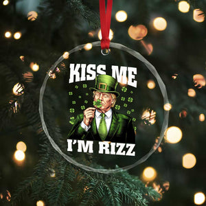 Funny St Patrick's Day Trump Crystal Glass Ornament Kiss Me I'm Rizz - Print Your Wear