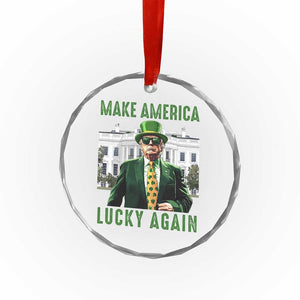 Funny St Patrick's Day Trump Crystal Glass Ornament Make America Lucky Again Shamrock - Print Your Wear