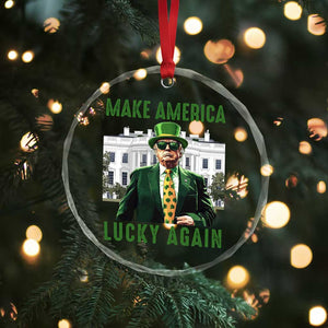 Funny St Patrick's Day Trump Crystal Glass Ornament Make America Lucky Again Shamrock - Print Your Wear