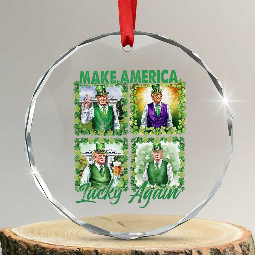 Funny St Patrick's Day Trump Crystal Glass Ornament Make America Lucky Again Shamrock Retro - Print Your Wear