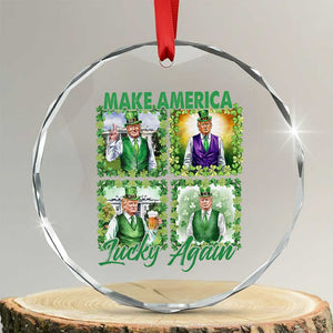 Funny St Patrick's Day Trump Crystal Glass Ornament Make America Lucky Again Shamrock Retro - Print Your Wear
