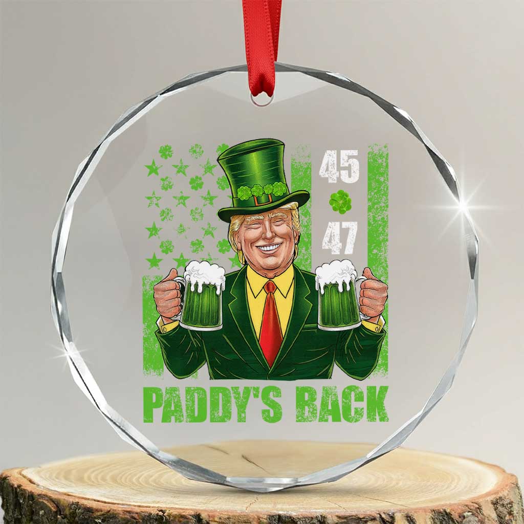Funny St Patrick's Day Trump Crystal Glass Ornament Paddy's Back 45 47 President USA Flag - Print Your Wear