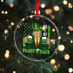 Funny St Patrick's Day Trump Crystal Glass Ornament Paddy's Back 45 47 President USA Flag - Print Your Wear