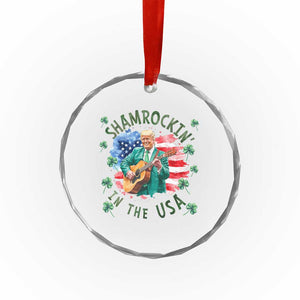 Funny St Patrick's Day Trump Crystal Glass Ornament Shamrockin in The USA Funny - Print Your Wear