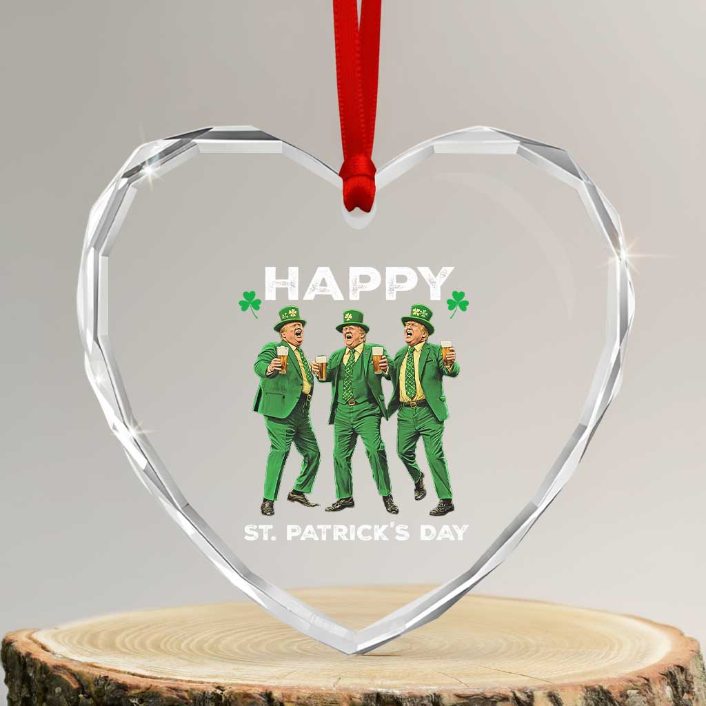 Funny St Patrick's Day Trump Heart Crystal Glass Ornament Dancing Saint Patrick TS02 Transparent Glass 3'' Heart Print Your Wear