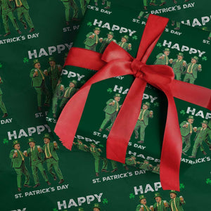 Funny St Patrick's Day Trump Wrapping Paper Roll Dancing Saint Patrick TS02 Green Print Your Wear