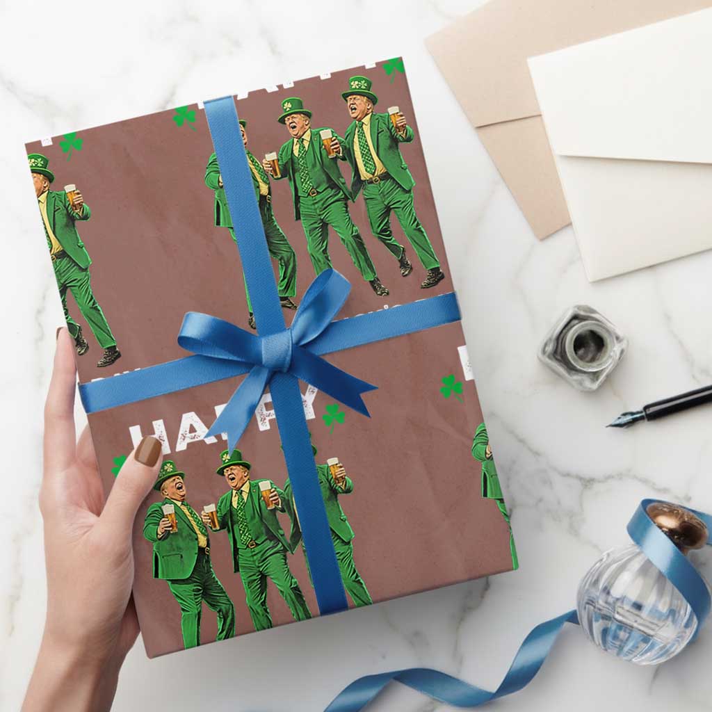 Funny St Patrick's Day Trump Wrapping Paper Roll Dancing Saint Patrick TS02 Mocha Print Your Wear