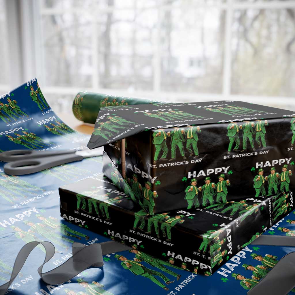 Funny St Patrick's Day Trump Wrapping Paper Roll Dancing Saint Patrick TS02 Black Print Your Wear