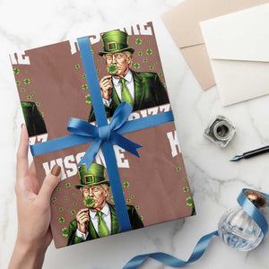 Funny St Patrick's Day Trump Wrapping Paper Roll Kiss Me I'm Rizz TS02 Mocha Print Your Wear
