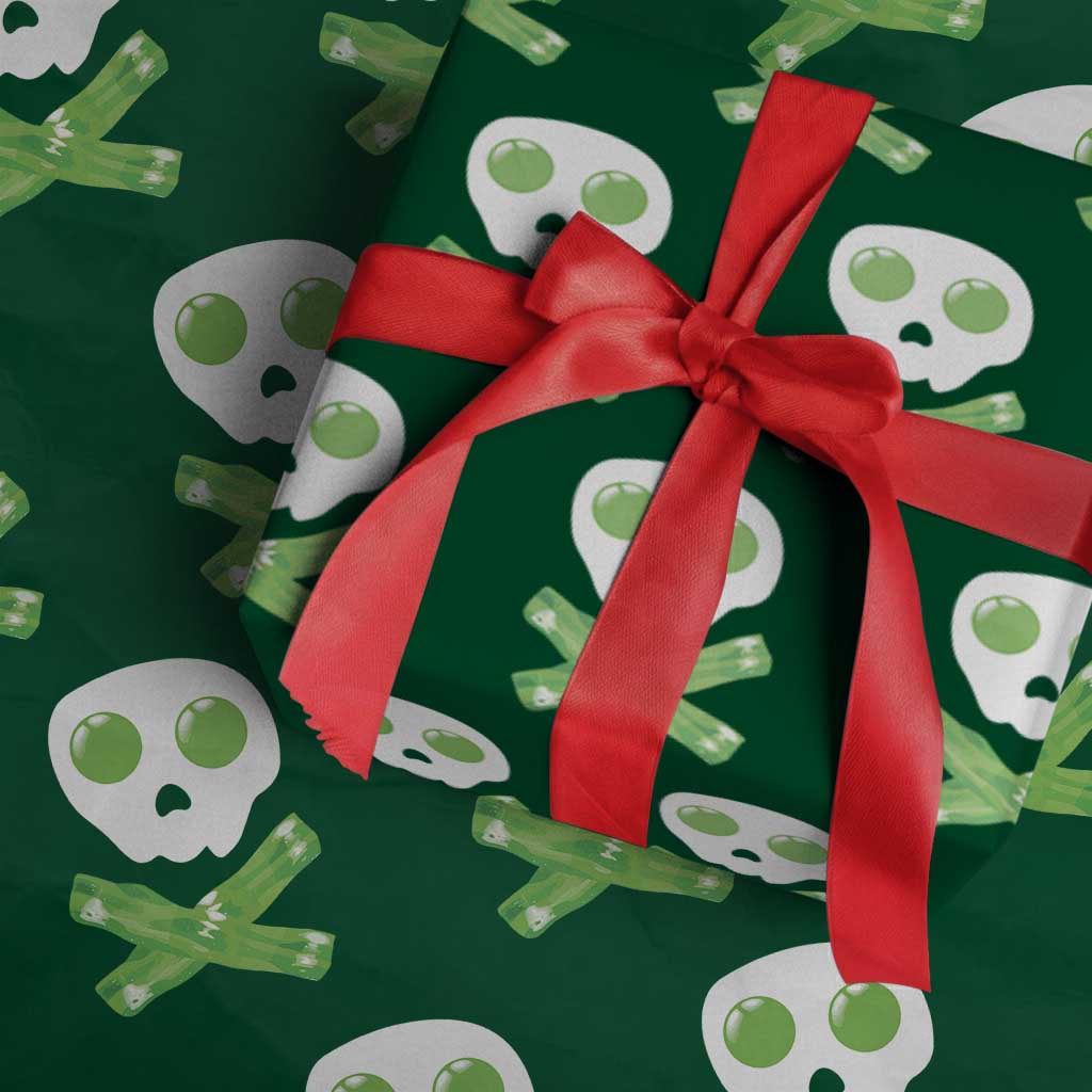 Funny St Patricks Day Wrapping Paper Roll Bacon & Eggs Skull & Crossbones TS10 Green Print Your Wear