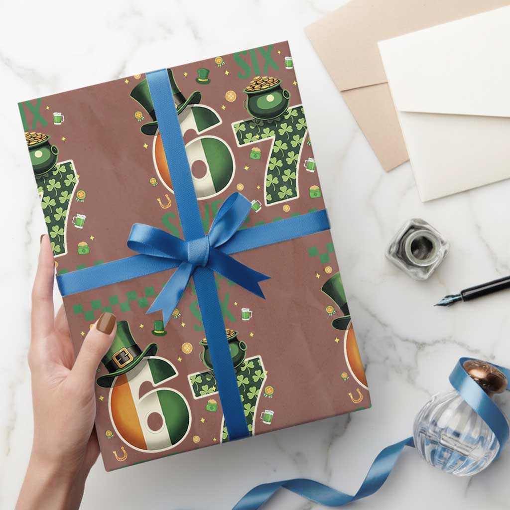 Funny St Patricks Six Seven Wrapping Paper Roll Gen Z Irish Gift TS12 Mocha Print Your Wear