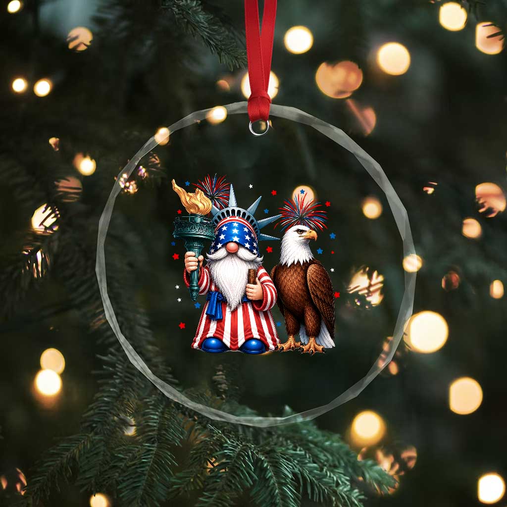Funny Statue Of Liberty Gnome Crystal Glass Ornament Patriotic 4th Of July