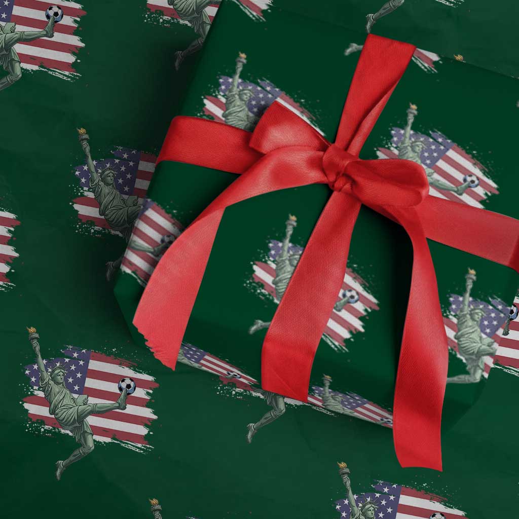 Funny Statue Of Liberty Playing Soccer Wrapping Paper Roll New Yorker Fan Gift TS12 Green Print Your Wear