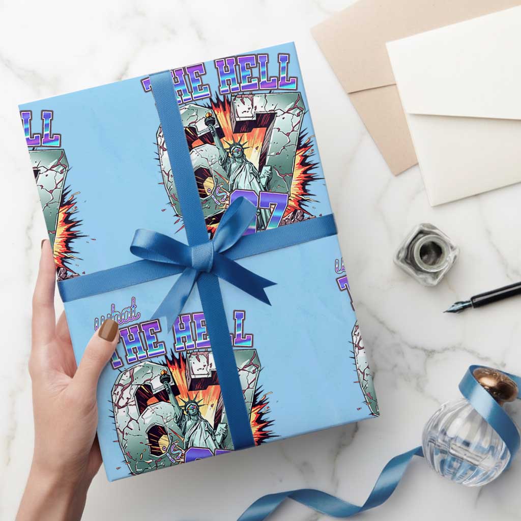 Funny Statue Of Liberty Six Seven Meme Wrapping Paper Roll What The Hell Is 67 Gift TS12 Light Blue Print Your Wear