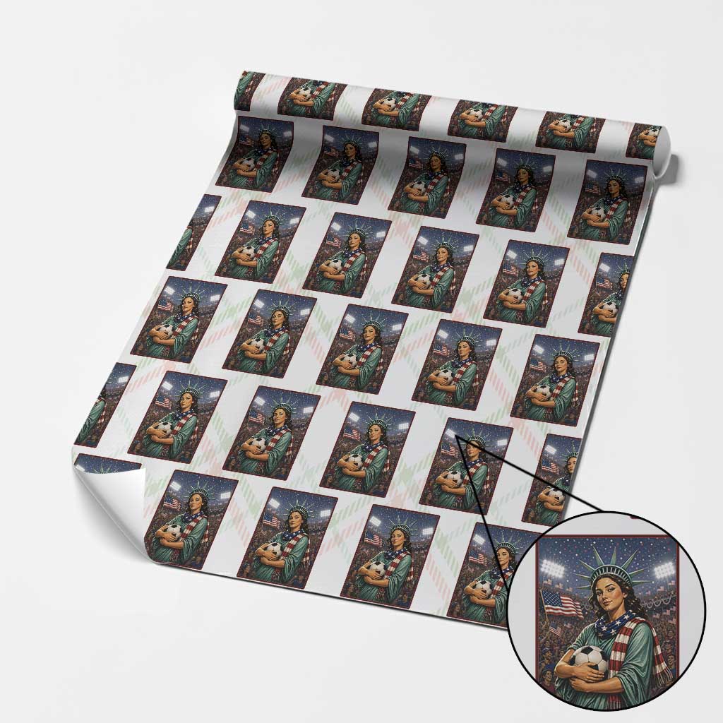 Funny Statue Of Liberty Soccer Gift Wrapping Paper Roll USA Football Pride