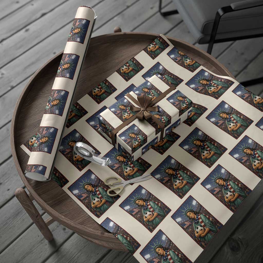 Funny Statue Of Liberty Soccer Gift Wrapping Paper Roll USA Football Pride