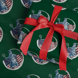 Funny Statue Of Liberty Tennis Player Wrapping Paper Roll USA Pride Female Tennis Gift TS12 Green Print Your Wear