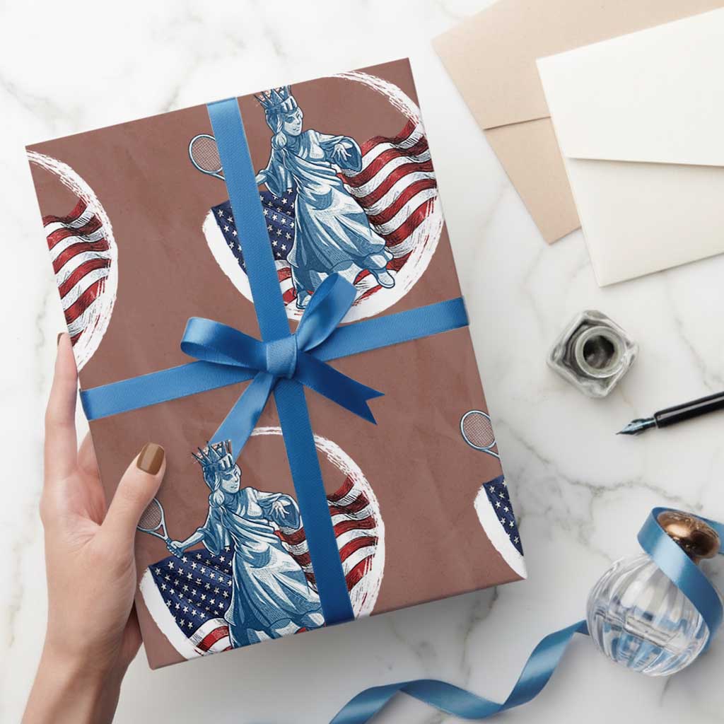 Funny Statue Of Liberty Tennis Player Wrapping Paper Roll USA Pride Female Tennis Gift TS12 Mocha Print Your Wear