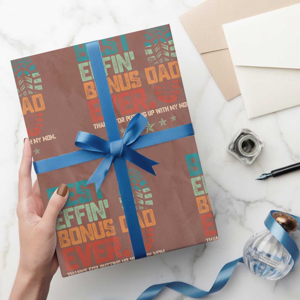 Funny Step Dad Wrapping Paper Roll Best Effin Bonus Dad Ever Retro TS10 Mocha Print Your Wear