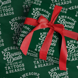 Funny Stepdad Wrapping Paper Roll Awesome Bonus Dads Have Tattoos And Beards