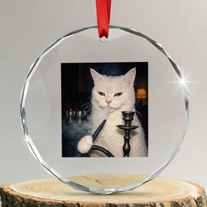 Funny Stoner Cat Crystal Glass Ornament 420 Stoner Smoking Cat Cannabis Lover Meme TS14 Transparent Glass 3'' Circle Print Your Wear