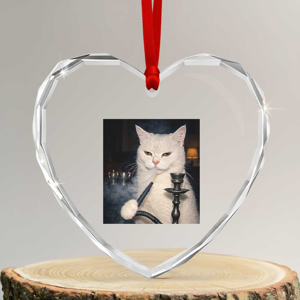 Funny Stoner Cat Heart Crystal Glass Ornament 420 Stoner Smoking Cat Cannabis Lover Meme TS14 Transparent Glass 3'' Heart Print Your Wear