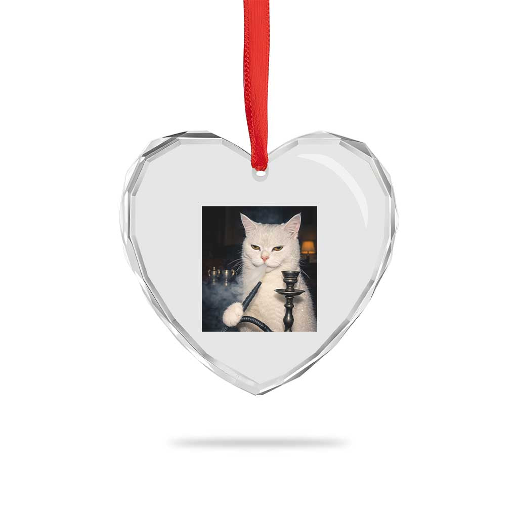 Funny Stoner Cat Heart Crystal Glass Ornament 420 Stoner Smoking Cat Cannabis Lover Meme TS14 Print Your Wear