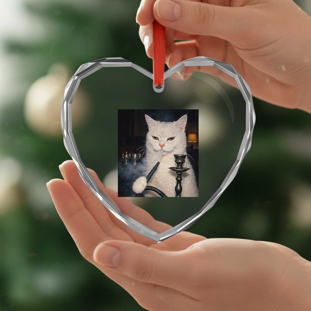 Funny Stoner Cat Heart Crystal Glass Ornament 420 Stoner Smoking Cat Cannabis Lover Meme TS14 Print Your Wear