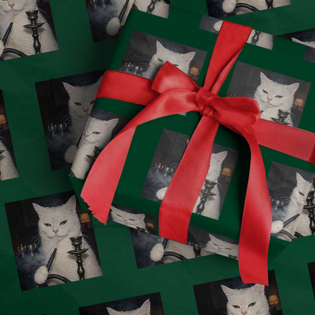 Funny Stoner Cat Wrapping Paper Roll 420 Stoner Smoking Cat Cannabis Lover Meme TS14 Green Print Your Wear