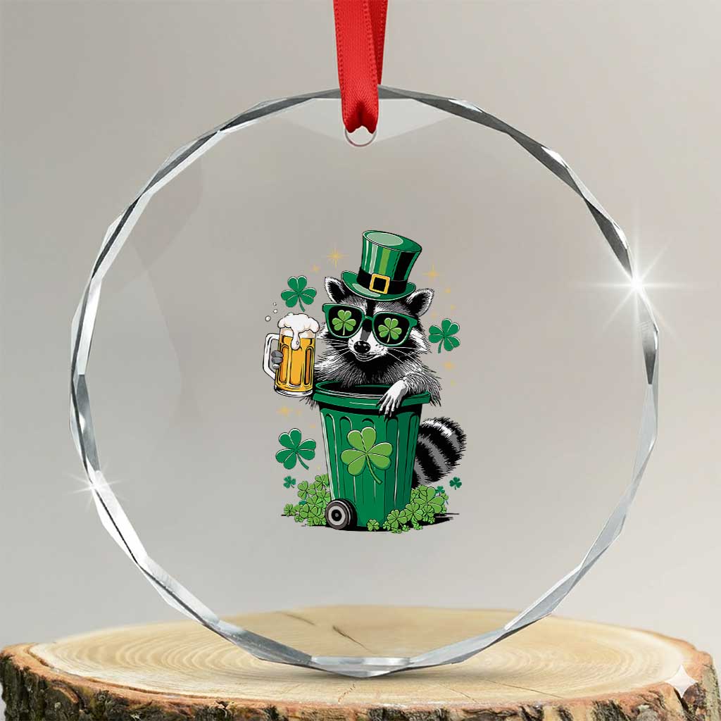 Funny St.Patrick's Day Raccoon Crystal Glass Ornament Patrick Drinking Irish TS02 Transparent Glass 3'' Circle Print Your Wear