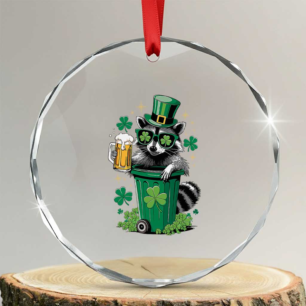Funny St.Patrick's Day Raccoon Crystal Glass Ornament Patrick Drinking Irish TS02 Transparent Glass 3'' Circle Print Your Wear