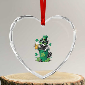 Funny St.Patrick's Day Raccoon Heart Crystal Glass Ornament Patrick Drinking Irish TS02 Transparent Glass 3'' Heart Print Your Wear