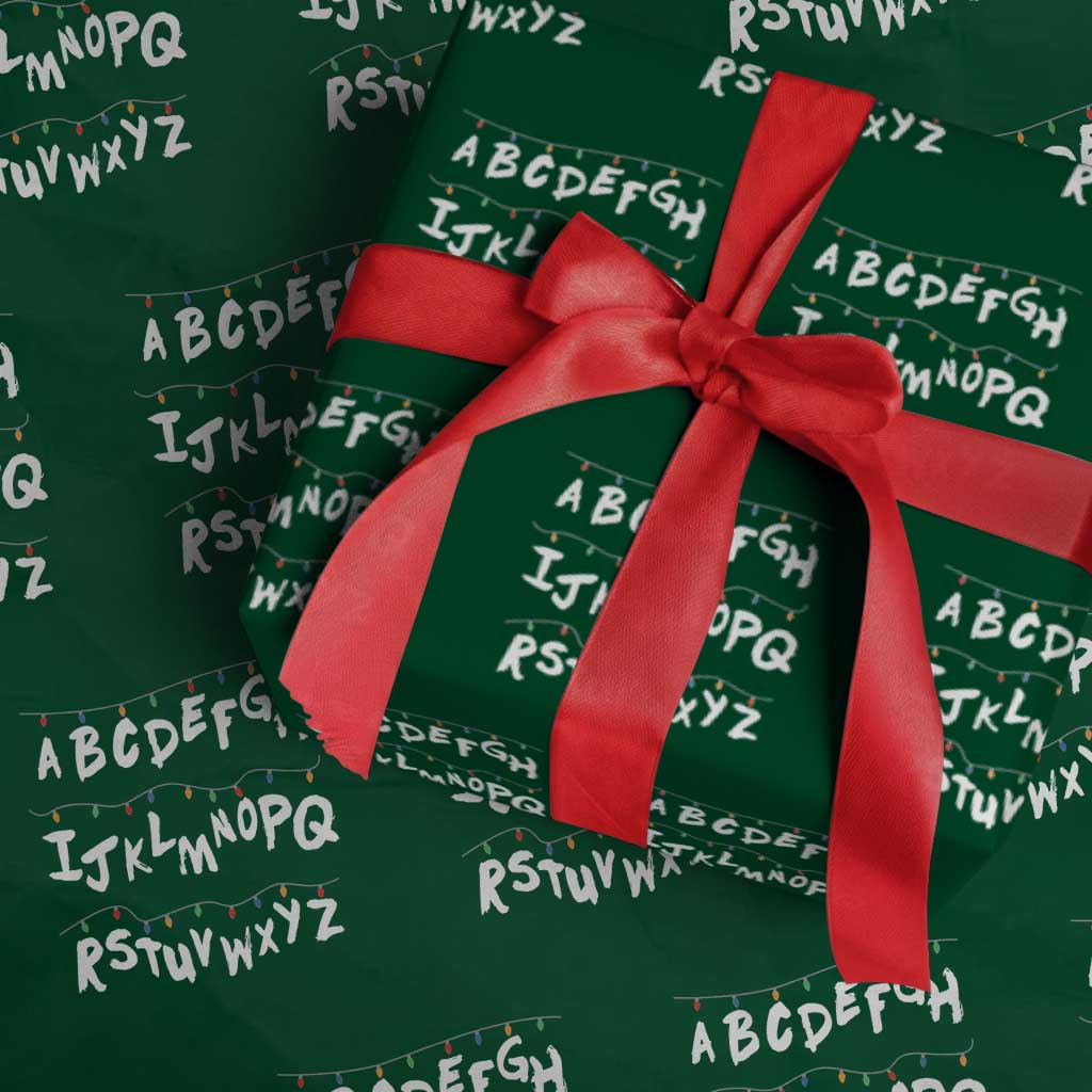 Funny Stranger Christmas Wrapping Paper Roll Alphabet Xmas Lights TS11 Green Print Your Wear