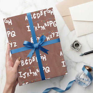Funny Stranger Christmas Wrapping Paper Roll Alphabet Xmas Lights TS11 Mocha Print Your Wear