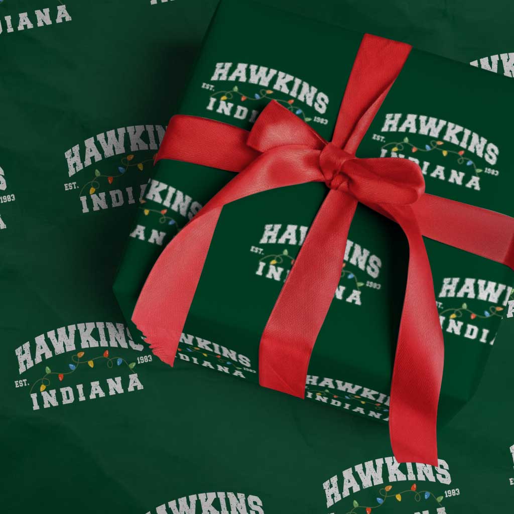 Funny Stranger Christmas Wrapping Paper Roll Hawkins Xmas Lights TS11 Green Print Your Wear