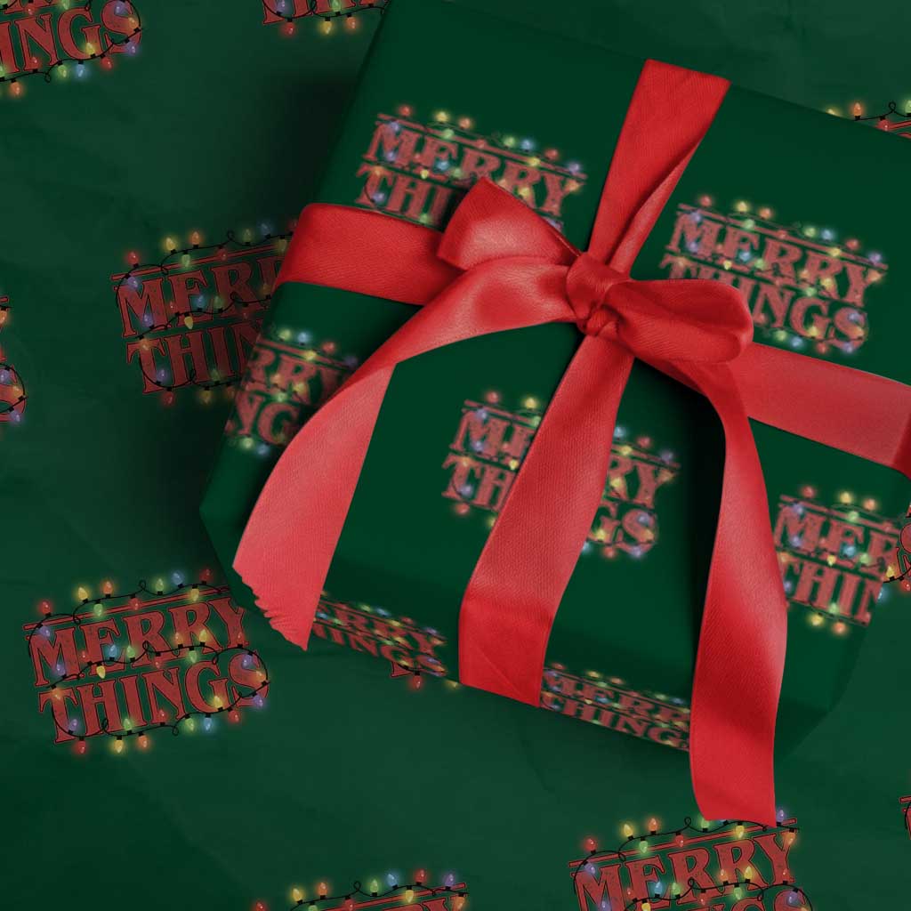 Funny Stranger Christmas Wrapping Paper Roll Merry Things Xmas Movie Neon Lights TS11 Green Print Your Wear