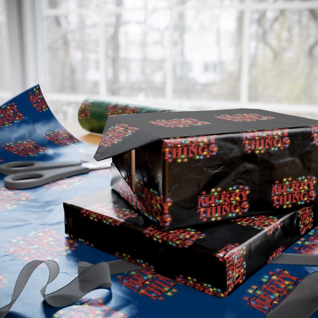 Funny Stranger Christmas Wrapping Paper Roll Merry Things Xmas Movie Neon Lights TS11 Black Print Your Wear