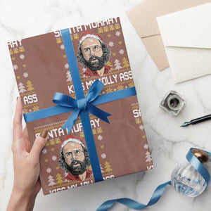 Funny Stranger Murray Christmas Wrapping Paper Roll Santa Murray Kiss My Jolly Ass TS11 Mocha Print Your Wear