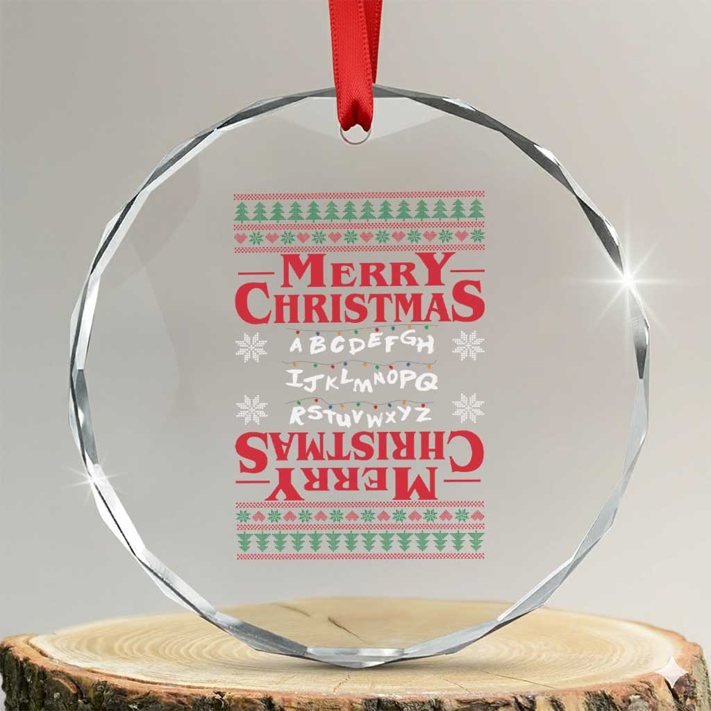 Funny Stranger Xmas Crystal Glass Ornament Merry Christmas Alphabet Neon Lights Movie TS11 Transparent Glass 3'' Circle Print Your Wear