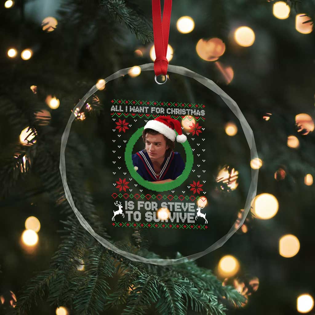 Funny Stranger Xmas Survival Wishes Crystal Glass Ornament All I Want for Christmas is Steve to Survive Fan Gift TS02 Print Your Wear