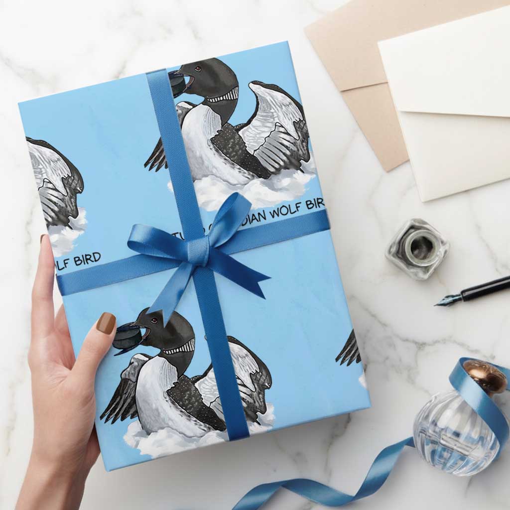 Funny Stupid Canadian Wolf Bird Wrapping Paper Roll Common Loon with Hockey Puck Bird Meme TS02 Light Blue Print Your Wear
