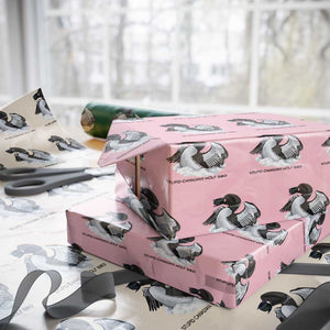 Funny Stupid Canadian Wolf Bird Wrapping Paper Roll Common Loon with Hockey Puck Bird Meme TS02 Light Pink Print Your Wear