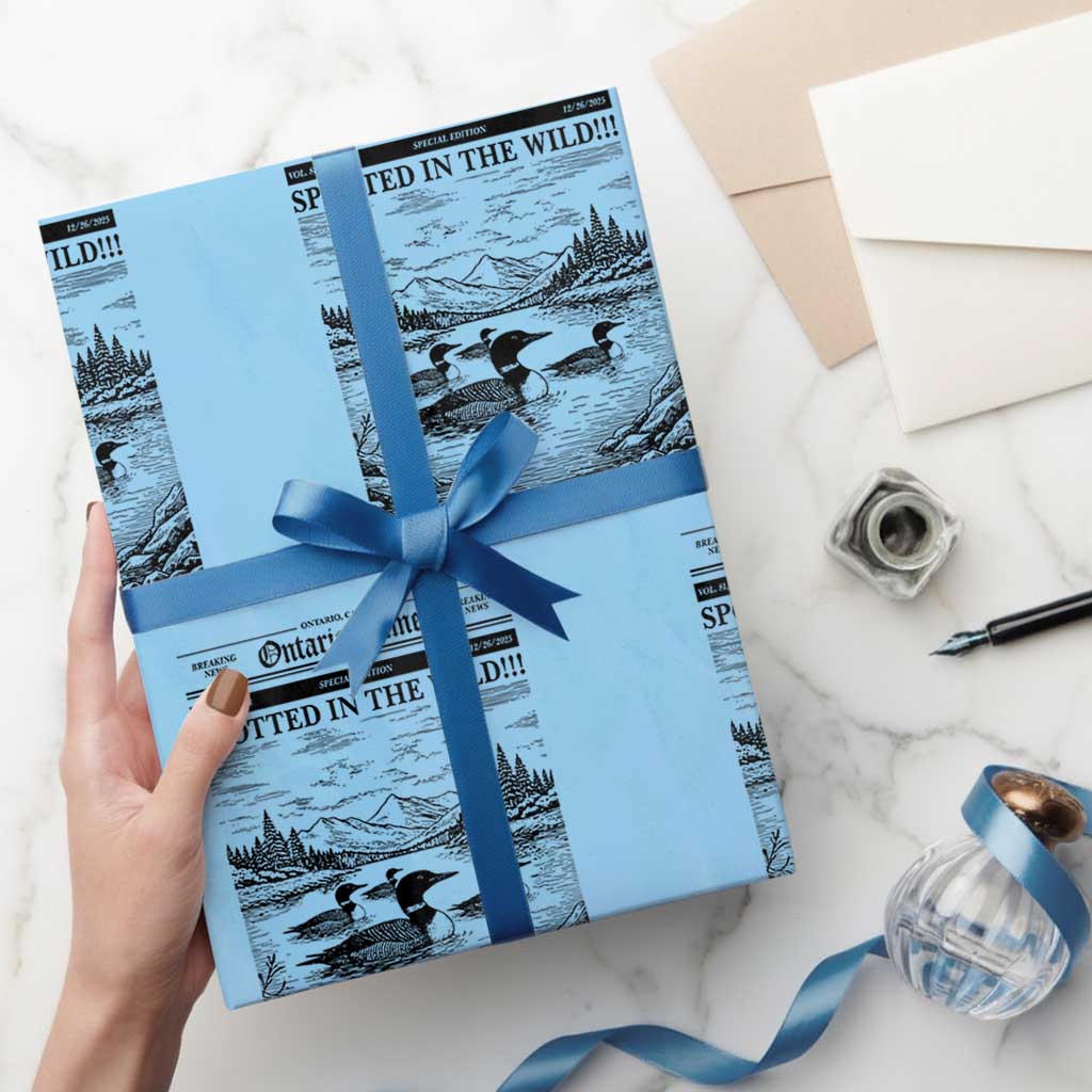 Funny Stupid Canadian Wolf Bird Wrapping Paper Roll Funny Common Loon Newspaper LGBT Hockey TS11 Light Blue Print Your Wear