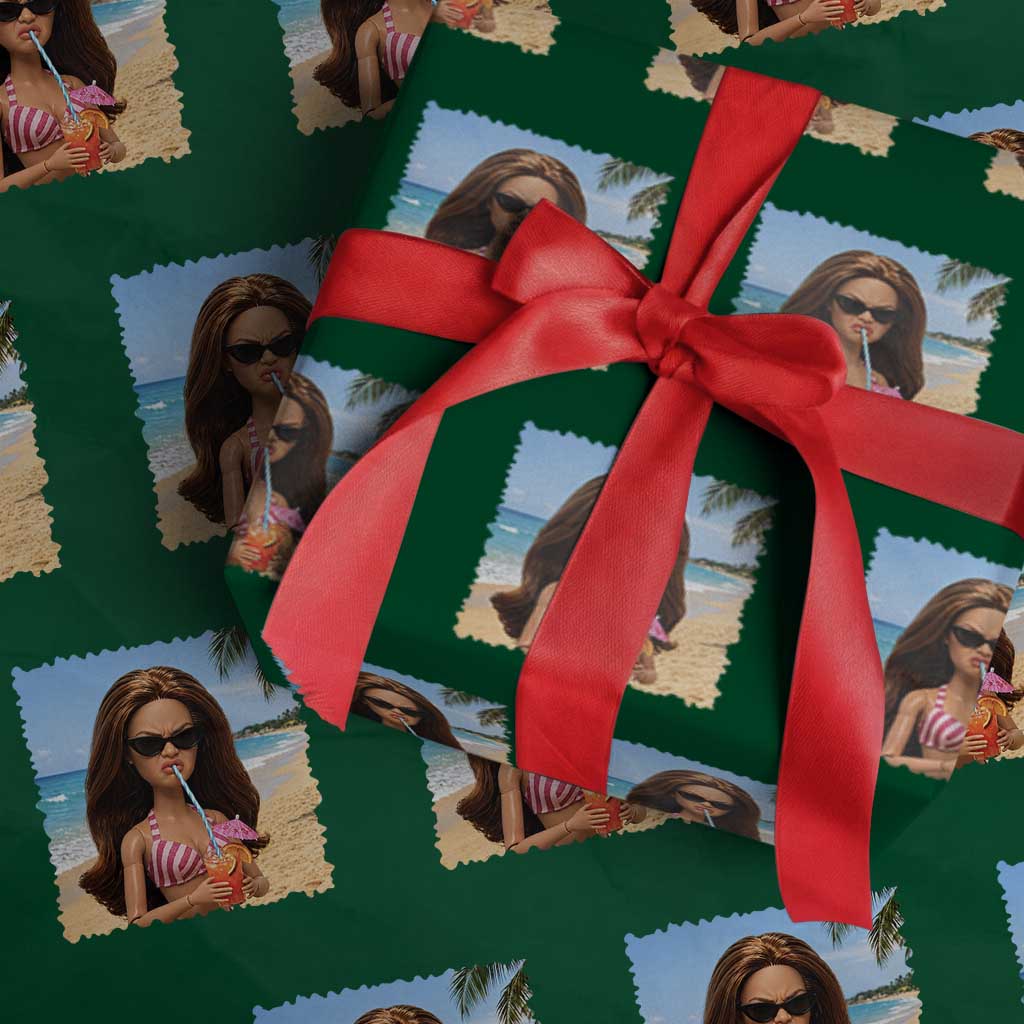 Funny Summer Doll Face Meme Wrapping Paper Roll Tropical Beach Party Graphic TS12 Green Print Your Wear