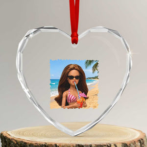 Funny Summer Doll Face Meme Heart Crystal Glass Ornament Tropical Beach Party Graphic