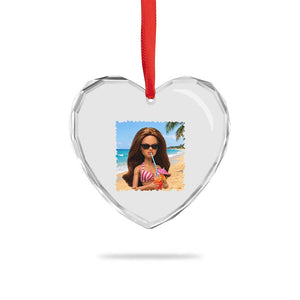 Funny Summer Doll Face Meme Heart Crystal Glass Ornament Tropical Beach Party Graphic