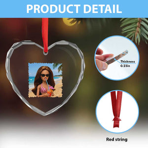 Funny Summer Doll Face Meme Heart Crystal Glass Ornament Tropical Beach Party Graphic